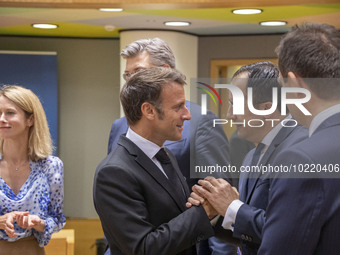 Emmanuel Macron President of the Republic of France as seen talking with Nikos Christodoulides President of the Republic of Cyprus, Ľudovít...