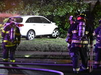 Vehicle strikes house in Hasbrouck Heights, New Jersey, United States on July 8, 2023. At approximately 12:55 AM, the fire department respon...