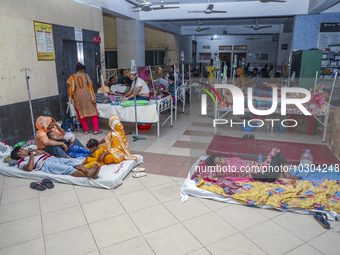 People suffering from dengue fever as they admitted for treatment at a government hospital in Dhaka, Bangladesh, on July 26, 2023. The dengu...