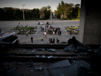 A look outside the burnt trade union building in Odessa, Ukraine, Wednesday May 7, 2014. More than 40 people died in the riots, which some f...
