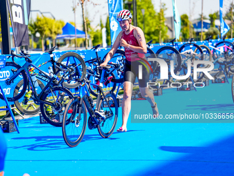 

Anne Holm of Denmark is seen during the Europe Triathlon Sprint and Relay Championships in Balikesir on August 4, 2023 (