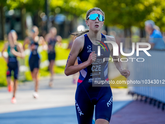 

Edita Pozlerova of the Czech Republic is competing in the B Finals of the Junior Women Europe Triathlon Sprint and Relay Championships in...