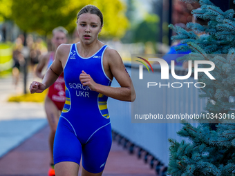 

Yeva Soroka of Ukraine is competing in the B Finals of the Junior Women Europe Triathlon Sprint and Relay Championships in Balikesir on Au...