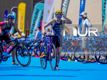 

Ilona Hadhoum of France is competing in the A Finals of the Junior Women Europe Triathlon Sprint and Relay Championships in Balikesir, T...