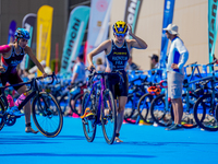 

Ilona Hadhoum of France is competing in the A Finals of the Junior Women Europe Triathlon Sprint and Relay Championships in Balikesir, T...