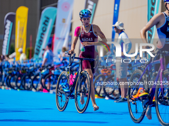 

Nora Romina Nadas of Bulgaria is competing in the A Finals of the Junior Women Europe Triathlon Sprint and Relay Championships in Balike...