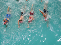 Athletes seen swimming during the  B Finals of Elite Women Europe Triathlon Sprint and Relay Championships Balikesir, 5 August 2023 (