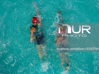 Une	Narkunaite of Lithuania and Mariana	Vargem of Portugal during the  B Finals of Elite Women Europe Triathlon Sprint and Relay Championshi...