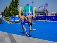 Maryna Kyryk of Ukraine and Aviv Levi of Israel during the  B Finals of Elite Women Europe Triathlon Sprint and Relay Championships Balikesi...