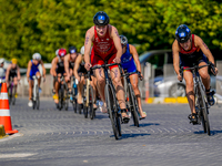 

Nora Gmur of Switzerland is competing in the Finals of the Elite Women Europe Triathlon Sprint and Relay Championships in Balikesir on Aug...