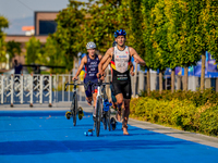

Lasse Nygaard, a priest from Germany, is seen competing at the A Finals of the Elite Men Europe Triathlon Sprint and Relay Championships i...