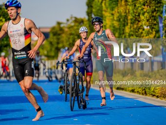

Ricardo Batista of Portugal is seen competing in the Finals of the Elite Men Europe Triathlon Sprint and Relay Championships in Balikesir,...