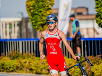 

Kamil Kulik of Poland is seen competing at the A Finals of the Elite Men Europe Triathlon Sprint and Relay Championships in Balikesir, Tur...