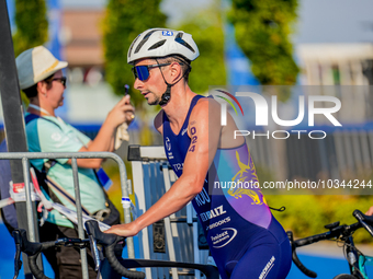 

Felix Duchampt of Romania is competing at the Finals of the Elite Men Europe Triathlon Sprint and Relay Championships in Balikesir on Augu...