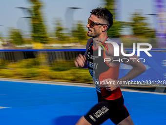 

Richard Murray of the Netherlands is seen competing in the A Finals of the Elite Men Europe Triathlon Sprint and Relay Championships in Ba...