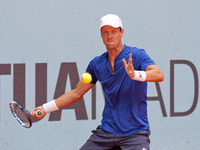 Tomas Berdych in action against Grigor Dimitrov during day six of the Mutua Madrid Open tennis tournament at the Caja Magica on May 8, 2014...