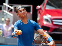 Rafael Nadal of Spain plays against Jarkko Nieminen of Finland in their third round match during day six of the Mutua Madrid Open tennis tou...