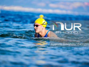 Swimmers seen competing during the 36th Hellspoint Swimtrek Europe to Asia Swim Race 30 August 2023 Canakkale/Turkey (