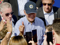 U.S. President Joseph Biden mingles with Union members after speaking on stage at the kick-off of the AFL-CIO’s annual Tri-State Labor Day P...