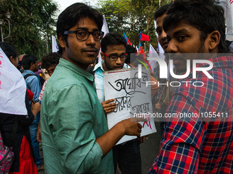 Indian students shout slogans during a protest against the arrest of a Jawaharlal Nehru University student union president Kanhaiya Kumar in...