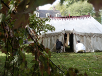 People set up a replica of the war tent of Continental army General George Washington at the Revolutionary Germantown Festival in Philadelph...
