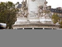 In Paris, France, on October 14, 2023, several hundred people are gathering at Place de la Republique to demonstrate their support for Pales...