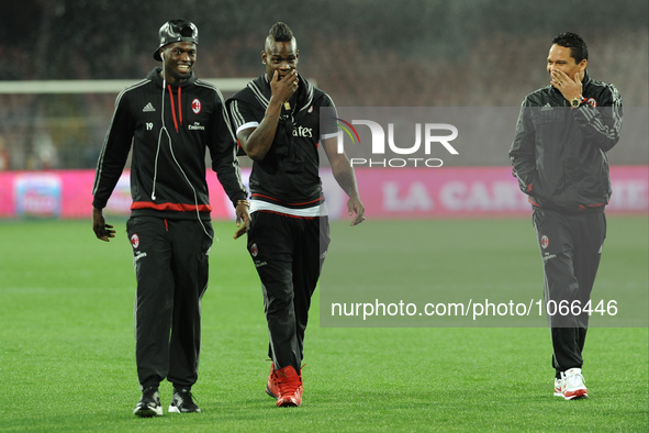 Mario Balotelli of AC Milan before the italian Serie A football match between SSC Napoli and AC Milan at San Paolo Stadium on February 22, 2...
