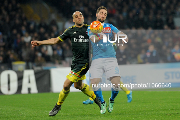 Gonzalo Higuain of SSC Napoli during the italian Serie A football match between SSC Napoli and AC Milan at San Paolo Stadium on February 22,...