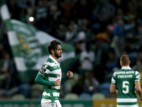 Sporting's forward Bryan Ruiz celebrates his goal during the Portuguese League  football match between Sporting CP and Boavista FC at Jose A...