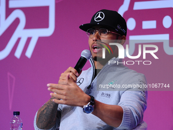 The Mercedes Petronas team driver, Lewis Hamilton, during his conference in the second day of Mobile World Congress 2016 in Barcelona, 23rd...