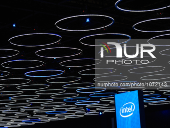 The Intel stand during the last  day of Mobile World Congress in Barcelona, 24th of February, 2016. (