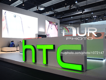 A HTC stand, during the last  day of Mobile World Congress in Barcelona, 24th of February, 2016. (