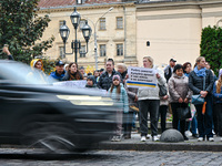 LVIV, UKRAINE - NOVEMBER 3, 2023 - Members of the public urge to cut non-critical budget spending and give money to the Ukrainian military d...