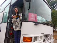 ODESA, UKRAINE - NOVEMBER 06, 2023 - An evacuation bus to Poland for women and children, Odesa, southern UkraineNO USE RUSSIA. NO USE BELARU...