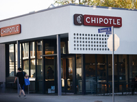 Chipotle logo is seen on the restaurant in Los Angeles, United States on November 13, 2023. (