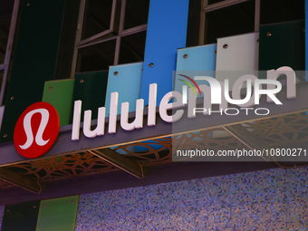 Lululemon logo is seen on the building in Santa Monica, United States on November 12, 2023. (