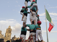 The Castellers de Vilafranca from Catalonia are creating human towers in the Zocalo of Mexico City, showcasing for the first time in Mexico...