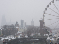 A general view of snowfall in Cologne, Germany, on December 4, 2023, as snow continues to hit the city. (