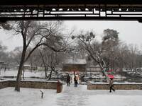 Tourists are enjoying the snow scenery at Chengde Mountain Resort in Chengde, North China's Hebei province, on December 13, 2023. (