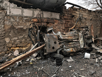 A burnt-out car is being seen in Odesa, Ukraine, on December 14, 2023, after a Russian overnight attack. During the night of December 13 to...