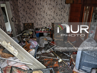Rubble is covering the floor in a room of a hostel that was damaged in a Russian overnight attack in Odesa, southern Ukraine, on December 14...