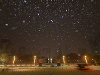 Snowflakes are falling in Korla, Xinjiang Province, China, on the early morning of December 14, 2023. (