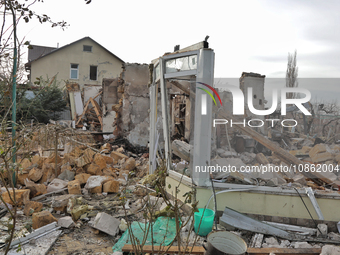 A house is being destroyed by Russian shelling in the Odesa Region, southern Ukraine, on December 17, 2023. (