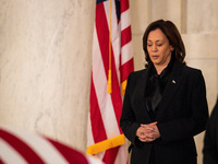 Vice President Kamala Harris pays her respects to retired Associate Justice Sandra Day O’Connor, the first woman to serve on the Supreme Cou...