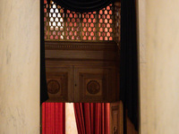 Black drapes adorn the entrance to the Supreme Court chamber as retired Associate Justice Sandra Day O’Connor, the first woman to serve on t...