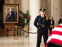 A portrait of retired Associate Justice Sandra Day O’Connor, the first woman to serve on the Supreme Court, lies in repose on the Lincoln Ca...