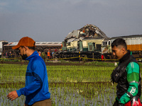 Two trains are colliding in Cicalengka, Bandung Regency, West Java, Indonesia, on January 5, 2024. Officials report that four people have be...