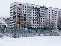 A house is seen damaged by a rocket attack, in Kharkiv, Ukraine, on January 23, 2024. On The Morning Of January 23, 2024, Russia Launched A...