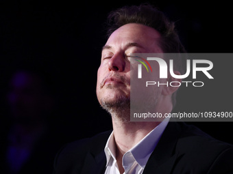 Elon Musk, owner of Tesla and the X (formerly Twitter) platform, attends a symposium on fighting antisemitism titled 'Never Again : Lip Serv...