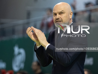 Coach Wojciech Kaminski is seen during the FIBA Europe Cup match between Legia Warszawa and Bahcesehir College in Warsaw, Poland, on January...